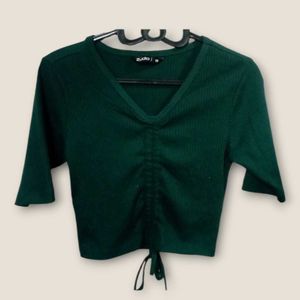 Zudio Green Ruched Crop Top