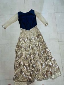 Elegant Navy &amp; Gold Embellished Gown