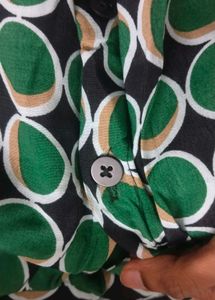 Retro Green Circle Print Blouse