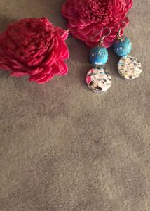 Blue metal ball And silver Thick disc   earrings