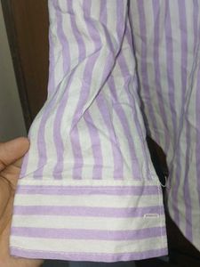ZARA Essentials Purple,White Striped Cotton Shirt
