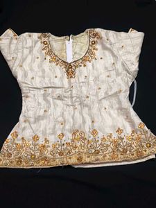 Elegant White & Gold Beaded Festive Top