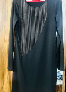Michael Kors Black Rhinestone Fringe Dress