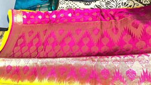 Yellow Silk Saree with pink paloo