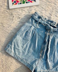Paperbag Denim Shorts