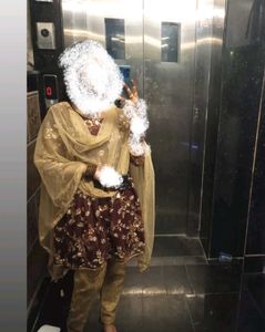 Maroon Embroidered Frock with Golden Silk Pant