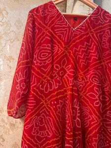 Red Bandhani Print Full Size Gown, Bust- 40/42