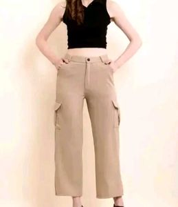 Beige Wide Leg Cargo Pants