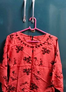 Coral Floral Print Top