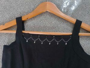 Black Ribbed Tank with Embellishments