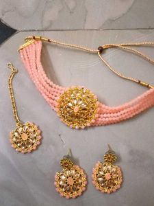 Peach Beaded Indian Jewelry Set