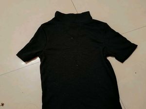 Black Ribbed Mock Neck Top
