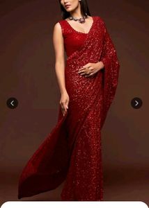 Red Sequin Saree