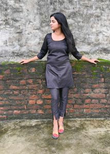 Black Kurti Set with Yellow Dupatta