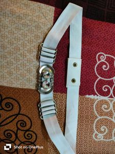 White Elastic Rhinestone Belt