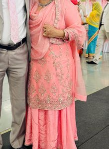 Peach Embroidered Sharara Suit