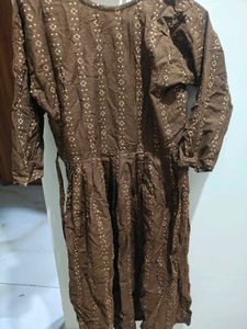 Khadi Cotton Brown Embroidered Kurta