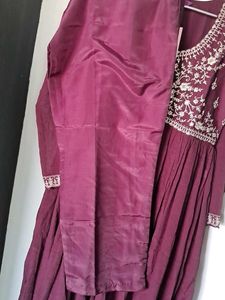 Libas Burgundy Embroidered Dress 3 Pcs