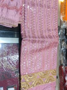 Elegant Pink Embroidered Dresss Material