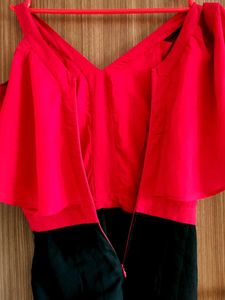 Red ♥️ Cold Shoulder Jumpsuit  Size S With Pocket