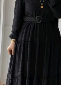 Elegant Black Swiss Dot Midi Dress