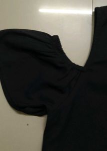 Cold Shoulder Black Top with White Hem