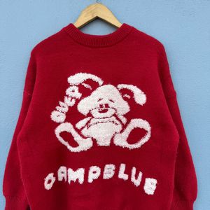 Red Campblue Bear Graphic Sweater
