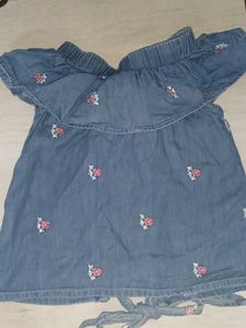 Denim Floral Off-Shoulder Top