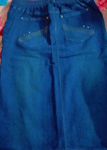 Denim Skirt with Pearl Detail