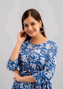 Blue Floral Print Midi Dress