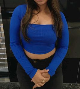 Blue Long Sleeve Crop Top