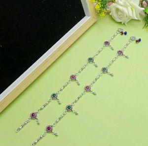 Silver Anklets with Gem Accents