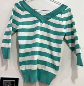 Green V-neck Top
