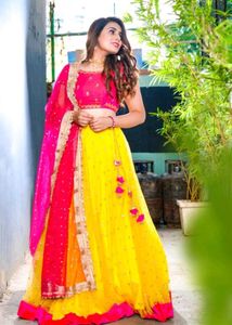 Vibrant Yellow & Pink Lehenga