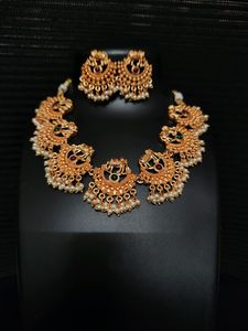 Matte gold finish necklace set