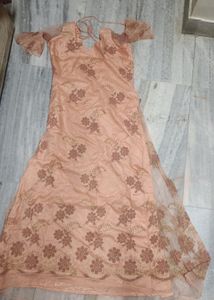 Peach Coloured Long Dress For Festive/wedding
