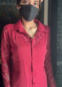Red Floral Lace Detail Shirt