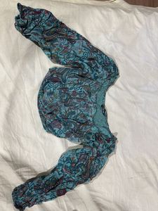 Paisley Print Long Sleeve Crop Top