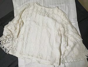 White Lace Top With Ruffle Sleeves For Women