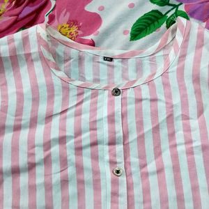 Pink Striped Button-Up Top