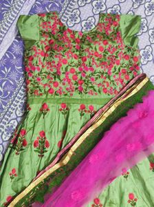 Green Embroidered Anarkali Dress
