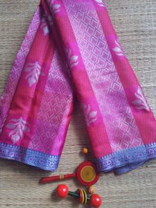 Pink and Grey Tussar Silk Saree