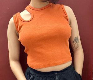 Cutout Ribbed Orange Tank Top