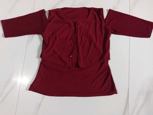 Maroon Cold Shoulder Top