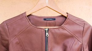 Hermosear Faux Leather Mid Brown Crop Jacket
