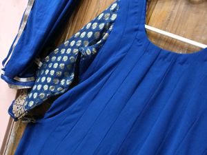 Less used Georgette Anarkali Kurti+Dupatta-NavyBlu