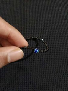 Slim &amp; Thin Black Bead Bracelet With Evil Eye Chrm