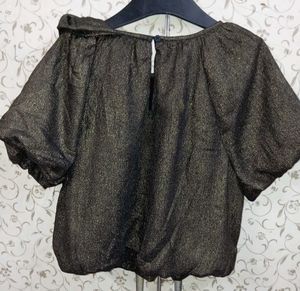 Mango Girls Metallic Bow Blouse Gold