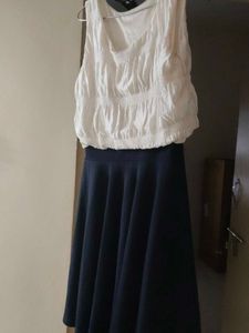 White  &amp; Navy Stiched Top