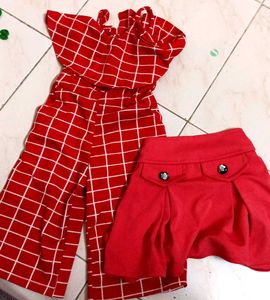 Beautiful Red Jumpsuit And Skirt Combo🥰